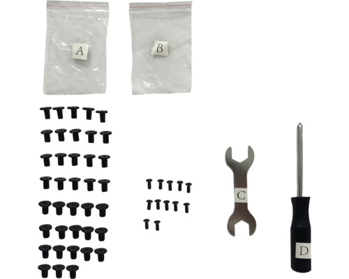 Montageset met schroeven, steeksleutel en schroevendraaier