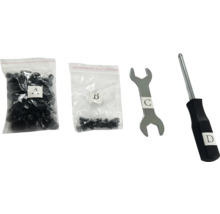 Gereedschapsset met schroeven, moersleutel en schroevendraaier