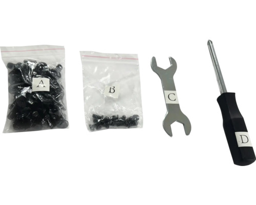 Gereedschapsset met schroeven, moersleutel en schroevendraaier