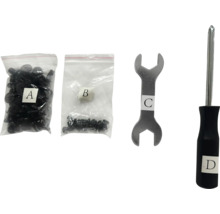 Set met kunststof klinknagels, schroeven, moersleutel en schroevendraaier