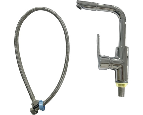 Keukenkraan van verchroomd metaal met aansluitslang