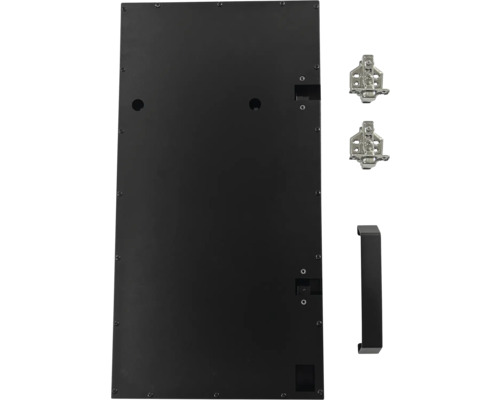 Zwarte deur met scharnieren en handgreep voor interieur