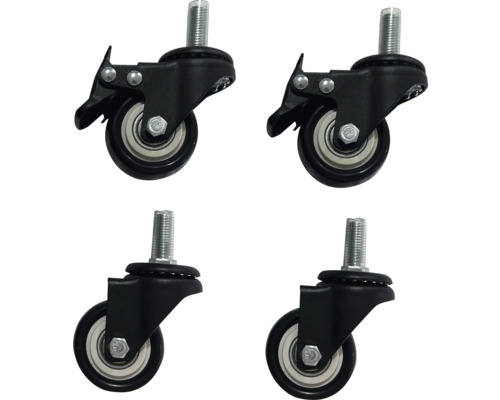 Vier meubelwielen met draadstift en rem