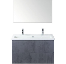 Wastafelmeubel met dubbele wastafel, onderkast en spiegel voor de badkamer