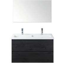 Badkamermeubelset met dubbele wastafel, wastafelonderkast en spiegel