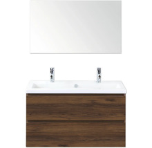 Badkamer wastafelcombinatie met spiegel, onderkast met twee lades en twee kranen