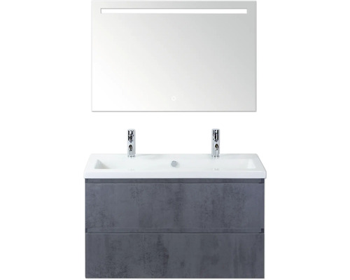 Wastafelmeubel met twee wastafels en spiegel met verlichting