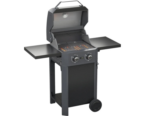 Gasbarbecue met twee branders, bijzettafels en wielen