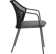 Stoel met armleuning, rugleuning met koordbespanning en zitkussen