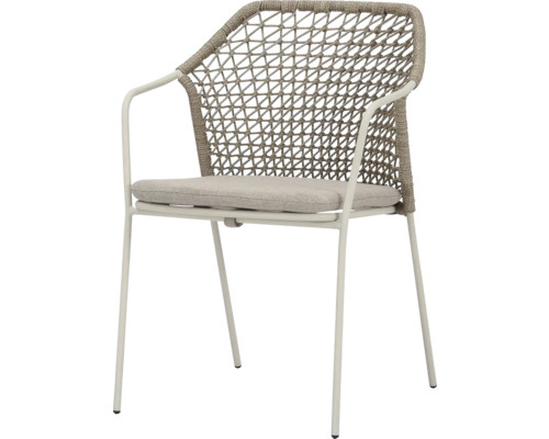 BEST Tuinstoel Burano gevlochten beige Stoel met armleuningen, koordvlechtwerk en zitkussen