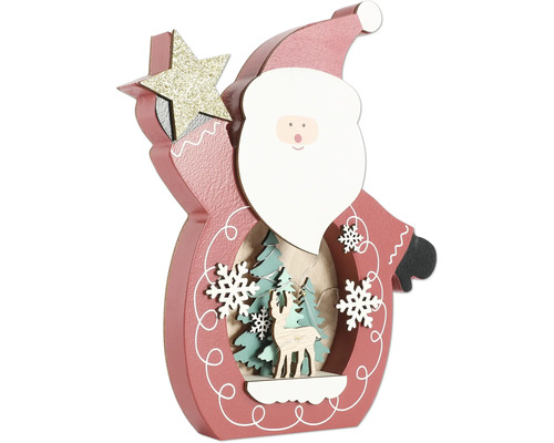 Decoratief figuur kerstman met ster, bomen en rendier van hout