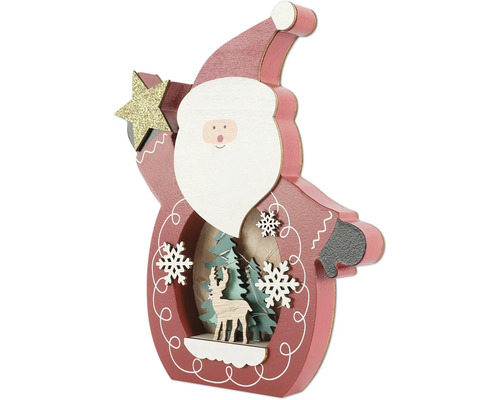 Decoratief houten figuur kerstman met ster, kerstboom en hert