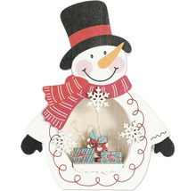 Decoratieve sneeuwpop met ledverlichting en cadeaus voor de kerstperiode