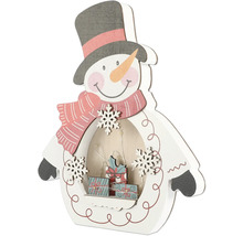 Decoratief sneeuwpopfiguur van hout met ledverlichting en cadeaupatronen