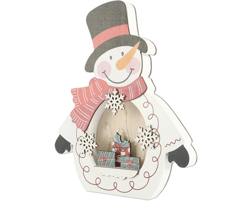 Decoratief sneeuwpopfiguur van hout met ledverlichting en cadeaupatronen