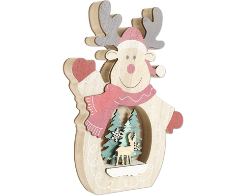 Decoratief houten rendier met kerstmotieven