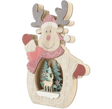 Decoratief houten rendier met kerstbomen en verlichting
