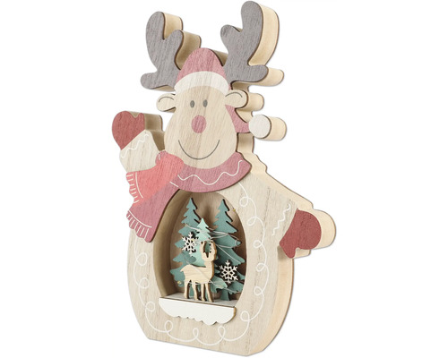 Decoratief houten rendier met kerstbomen en verlichting