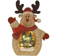 Decoratief rendier met kerstscène en verlichting van hout.