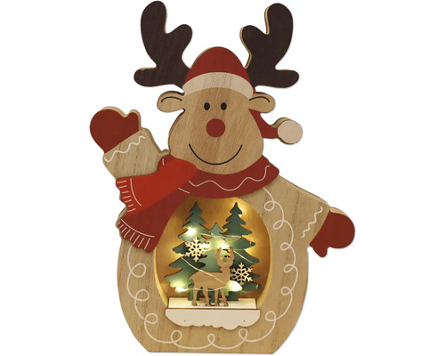 Decoratief rendier met kerstscène en verlichting van hout.