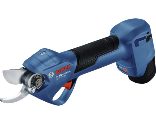 Bosch logo. Accu snoeischaar met snijgereedschap.