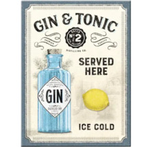 Decoratieve illustratie met een Gin Tonic motief, inclusief een fles gin en een citroen.