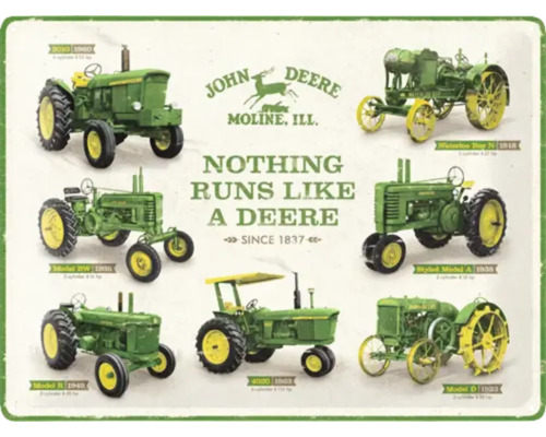 Illustratie van verschillende John Deere tractormodellen