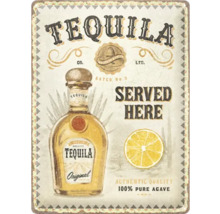 Decoratief bord met tequila fles, citroen en belettering.
