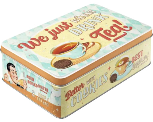 Theedoos met retrodesign en thee- en koekjesmotieven