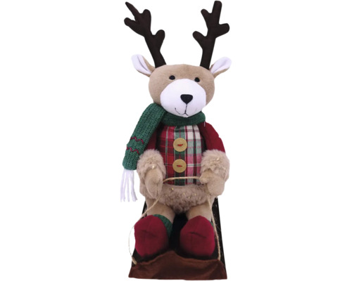 Decoratieve rendierslee van stof met gewei en sjaal als kerstversiering