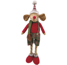 Kerstdecoratie knuffel muis met muts en sjaal
