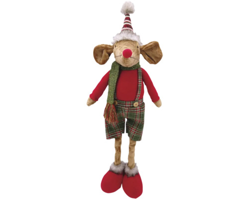 Kerstdecoratie knuffel muis met muts en sjaal