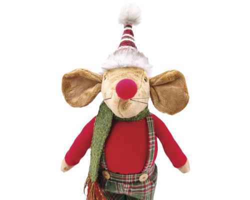 Decoratieve stoffen muis met muts en sjaal als kerstdecoratie