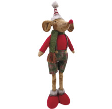 Decoratief figuur knuffel eland met sjaal en muts als kerstdecoratie