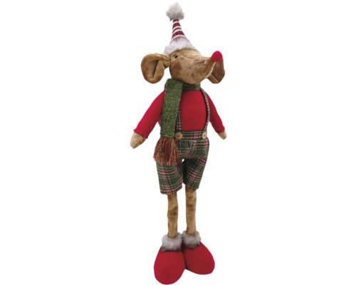 Decoratief figuur knuffel eland met sjaal en muts als kerstdecoratie