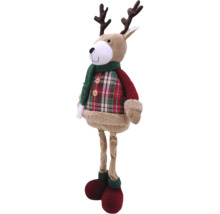 Decoratieve staande pluche eland met sjaal en geruit overhemd als kerstdecoratie