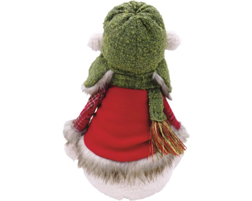 Kerstfiguur met muts, sjaal en rode jurk