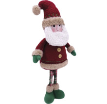 Kerstman decoratiefiguur met rode muts, geruite broek en groene schoenen.