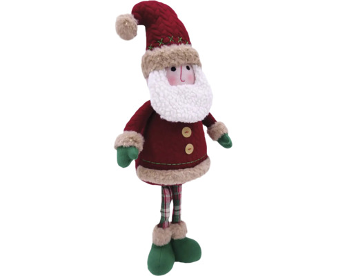 Kerstman decoratiefiguur met rode muts, geruite broek en groene schoenen.