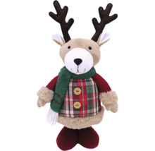 Decoratieve rendier kerstversiering met gewei, sjaal en geruit overhemd