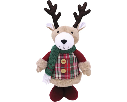 Decoratieve rendier kerstversiering met gewei, sjaal en geruit overhemd