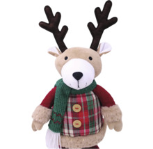 Pluche rendierfiguur met sjaal en geruit overhemd als kerstdecoratie