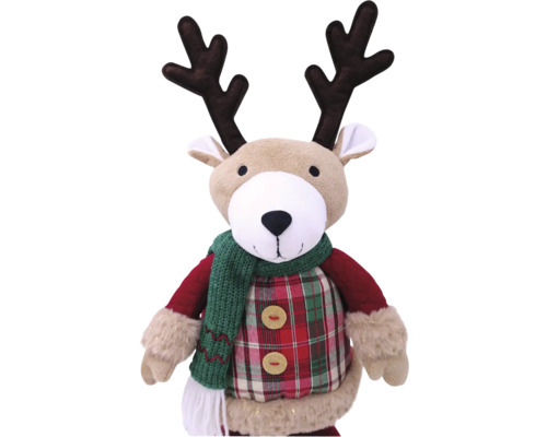 Pluche rendierfiguur met sjaal en geruit overhemd als kerstdecoratie
