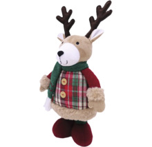 Decoratief figuur rendier met sjaal en geruite outfit