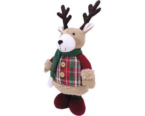 Decoratief figuur rendier met sjaal en geruite outfit