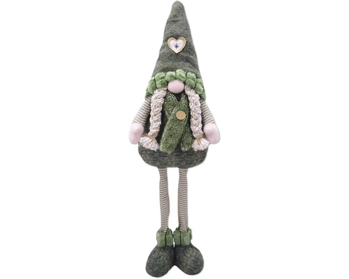 Decoratieve stoffen pop met muts, vlechten en gestreepte benen als decoratie