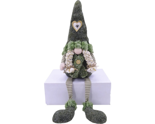 Decoratieve kerstkabouter met gestreepte benen en hart op de muts