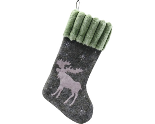 Kerstsok met elandmotief en rand van imitatiebont