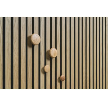 Houten paneel met vier ronde houten haken