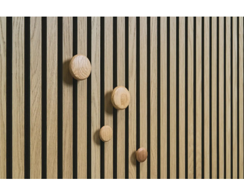 Houten paneel met vier ronde houten haken